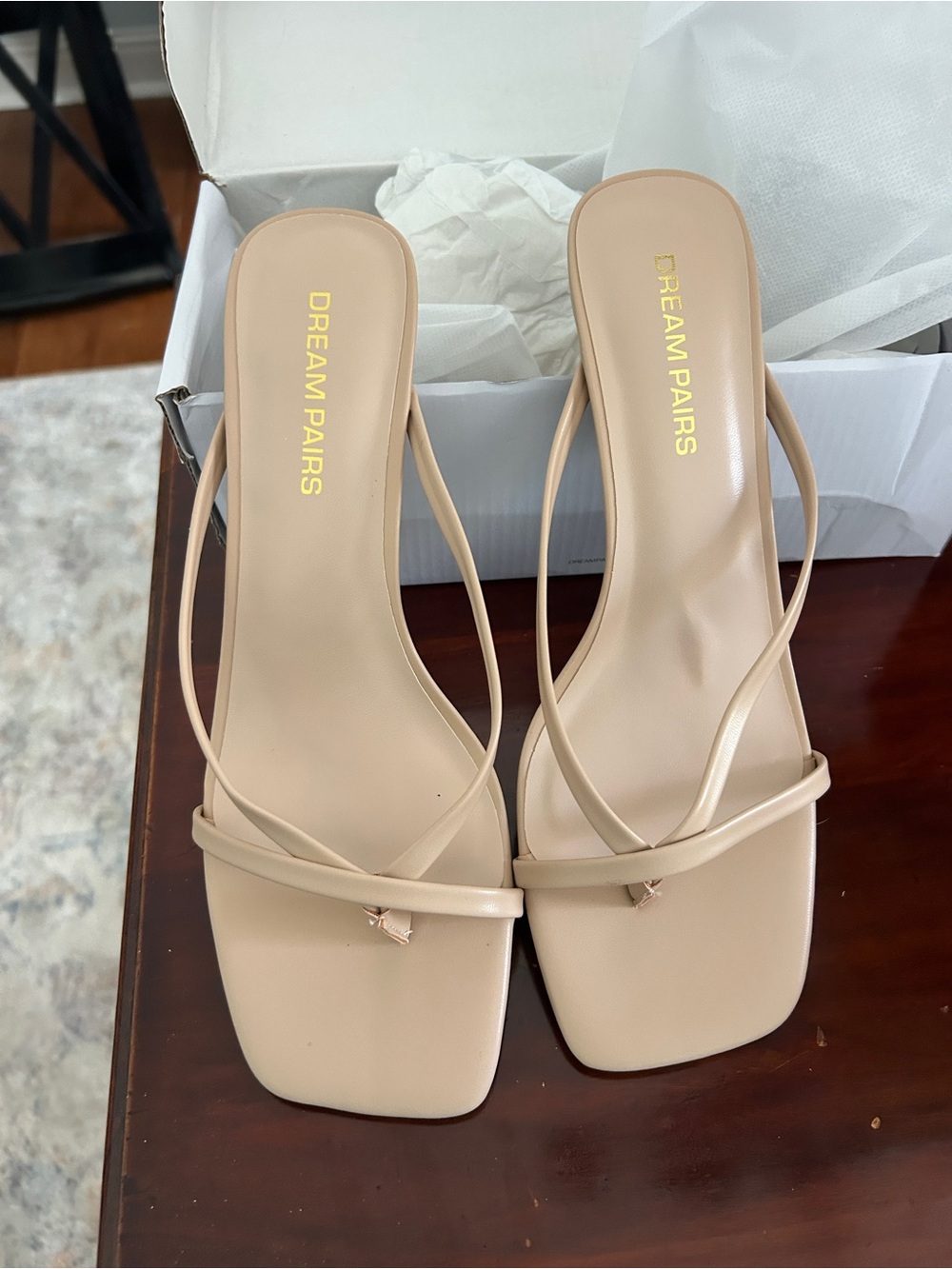 Dream Pairs Beige Strappy Square-Toe Heeled Sandals